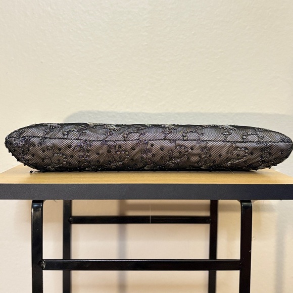 Vintage 1989–94 Vanessa Gunmetal Beaded Lace Evening Clutch w Chain & Kiss-Lock - Picture 8 of 13